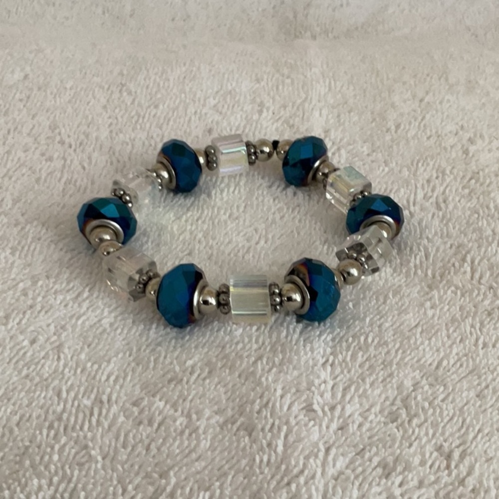 Blue, Iridescent & Silver Bracelet